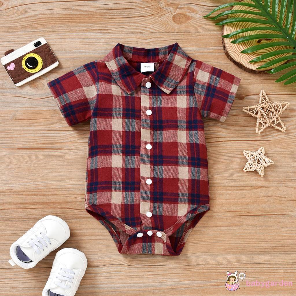 Bộ 2 Món Áo Liền Quần Đáy Thụng In Họa Tiết Kẻ Ô + Quần Yếm Cho Bé 0-18 Tháng Tuổi