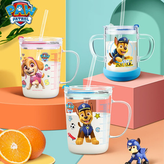 Cốc pha sữa thủy tinh chia vạch có nắp + ống hút Paw Patrol