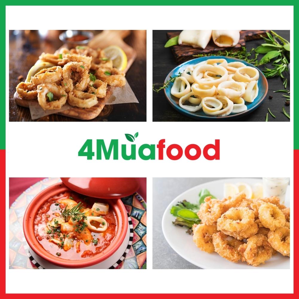 1kg Mực Vòng Cắt Khoanh Tròn dùng Chiên xào - Đóng túi hút chân không - 4Muafood - Thực Phẩm 4 Mùa