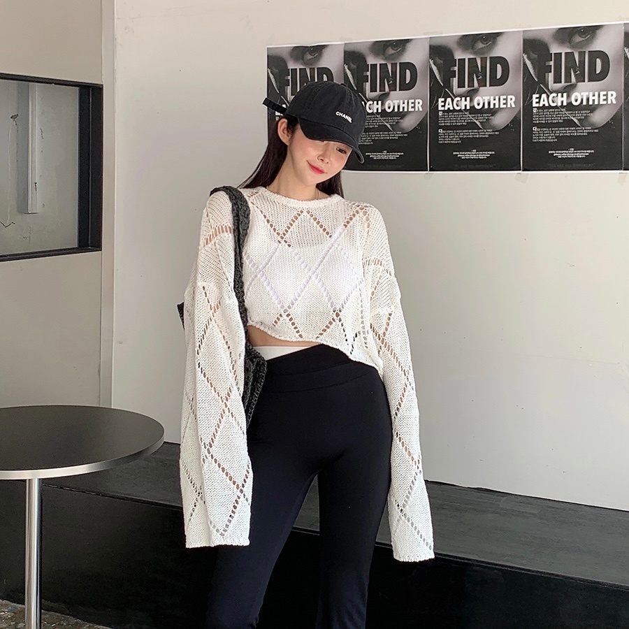 ZHELIHANGFEI Áo Sweater Dệt Kim Tay Dài Chống Nắng Lưng Cao Thiết Kế Ngọt Ngào Cho Nữ