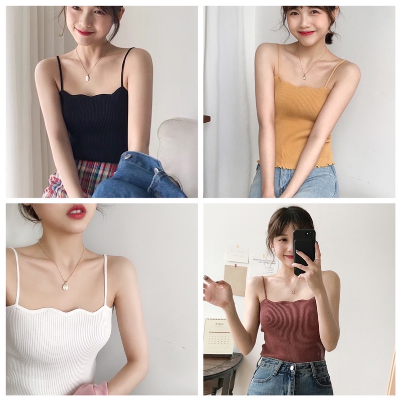 ÁO 2 DÂY DỆT KIM BIÊN GỢN SÓNG KIỂU HÀN QUỐC GIRLYSTORE