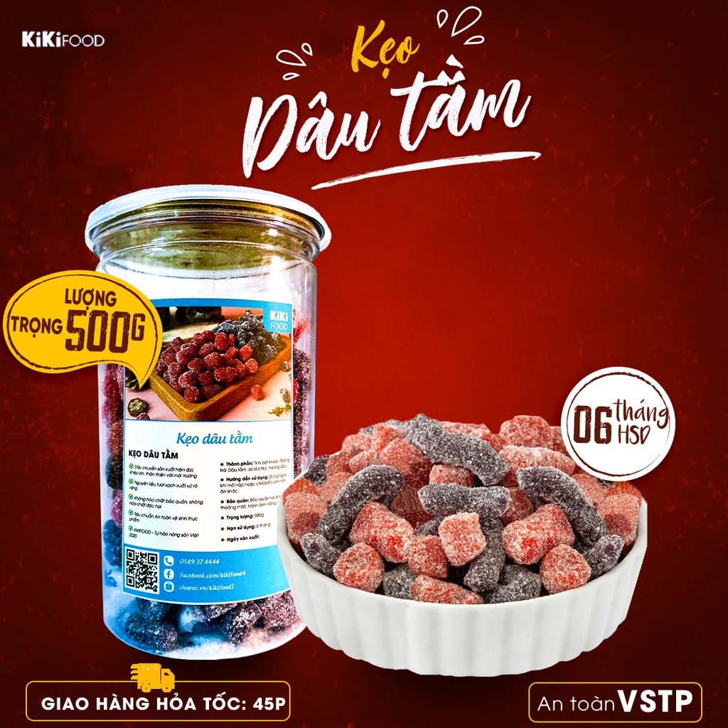 Kẹo dâu tằm Đà Lạt 500G KIKIFOOD vừa ngon vừa rẻ, đồ ăn vặt Việt Nam an toàn vệ sinh thực phẩm