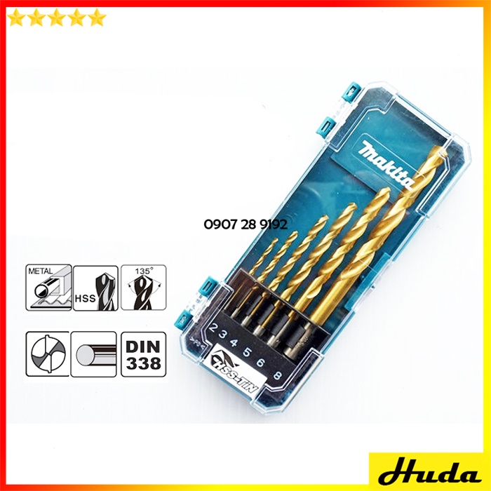 Bộ 06 mũi khoan kim loại HSS-TiN chân trụ Makita