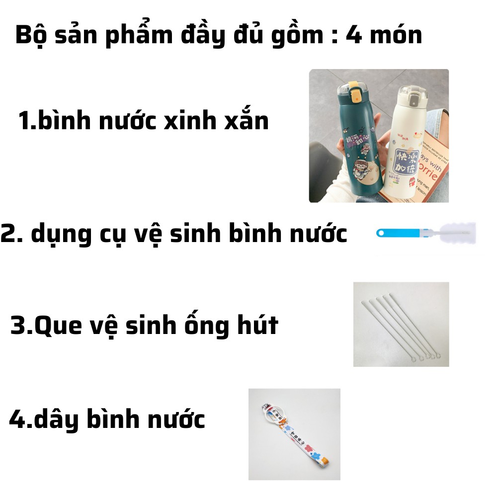 Bình giữ nhiệt INOX 304 phong cách hàn quốc , bình nước có ống hút 500ml có dây