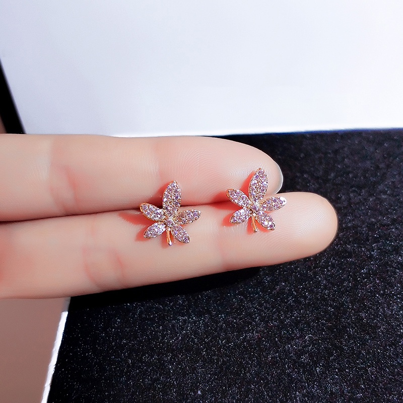 Khuyên tai JIUDUOLAN thiết kế bông hoa màu vàng hồng đính đá nhân tạo dễ phối đồ thanh lịch dành cho nữ