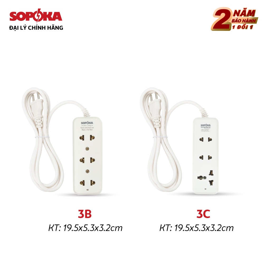 Ổ cắm điện đa năng thông minh Sopoka chịu tải 1200W 3B 3C chống va đập, chịu nhiệt, nhỏ gọn, an toàn