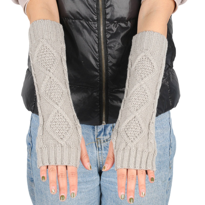 Găng Tay Len Dài Hở Ngón Ấm Áp Màu Sắc Đơn Giản Dành Cho Nam Và Nữ