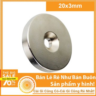 Nam châm 20x3mm lỗ 4mm viên hình tròn đất hiếm siêu mạnh
