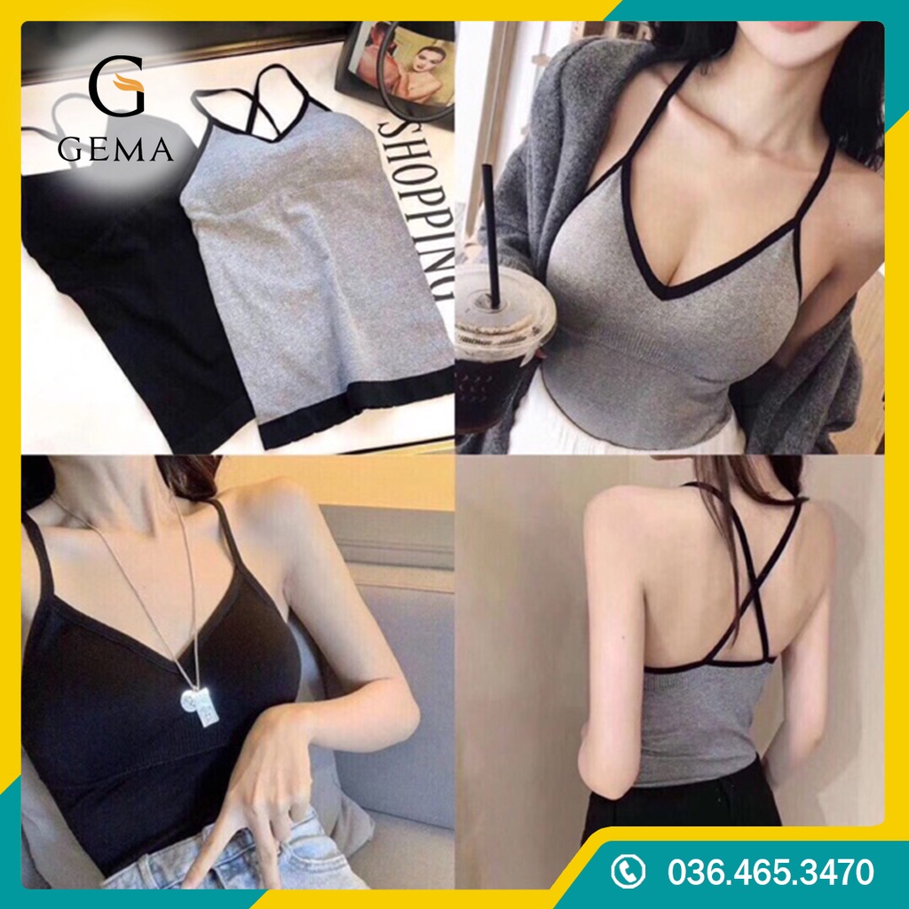 Áo 2 dây, bra nữ dáng dài dây lưng chéo có đệm bàn tay, áo tập gym nữ chất cotton siêu co giãn