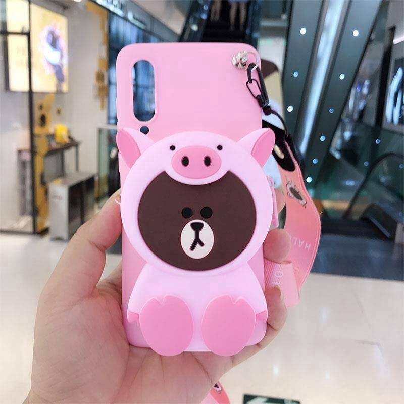 DIY Ốp lưng Samsung S6 S7 edge Note8 Note9 Note10 Plus Phone Case 3D Silicone Cartoon Coin Purse Lanyard TPU Soft Cover