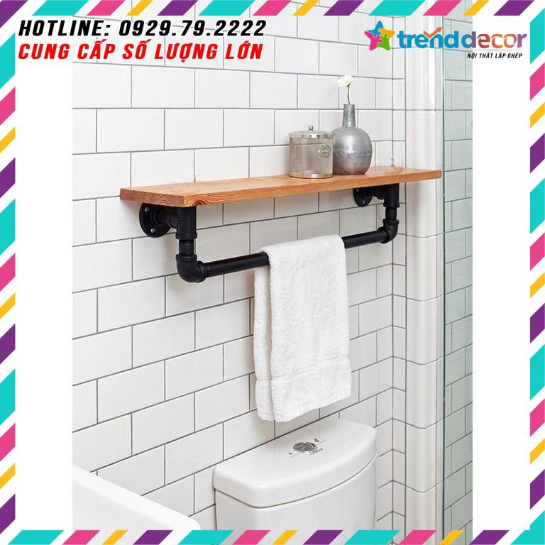 Giá treo kiêm kệ ống nước treo tường gỗ trang trí phòng chất liệu ống nước sắt TRENDDECOR.vn