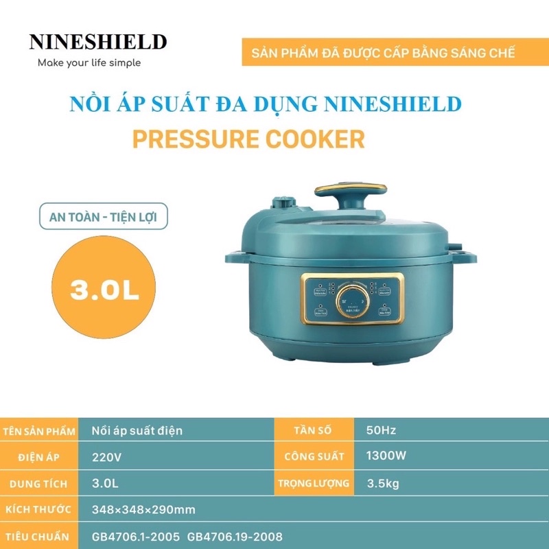 Nồi áp suất điện đa năng NINESHIELD / AUX 3 lít mẫu mới 2021 bảo hành 12 thán