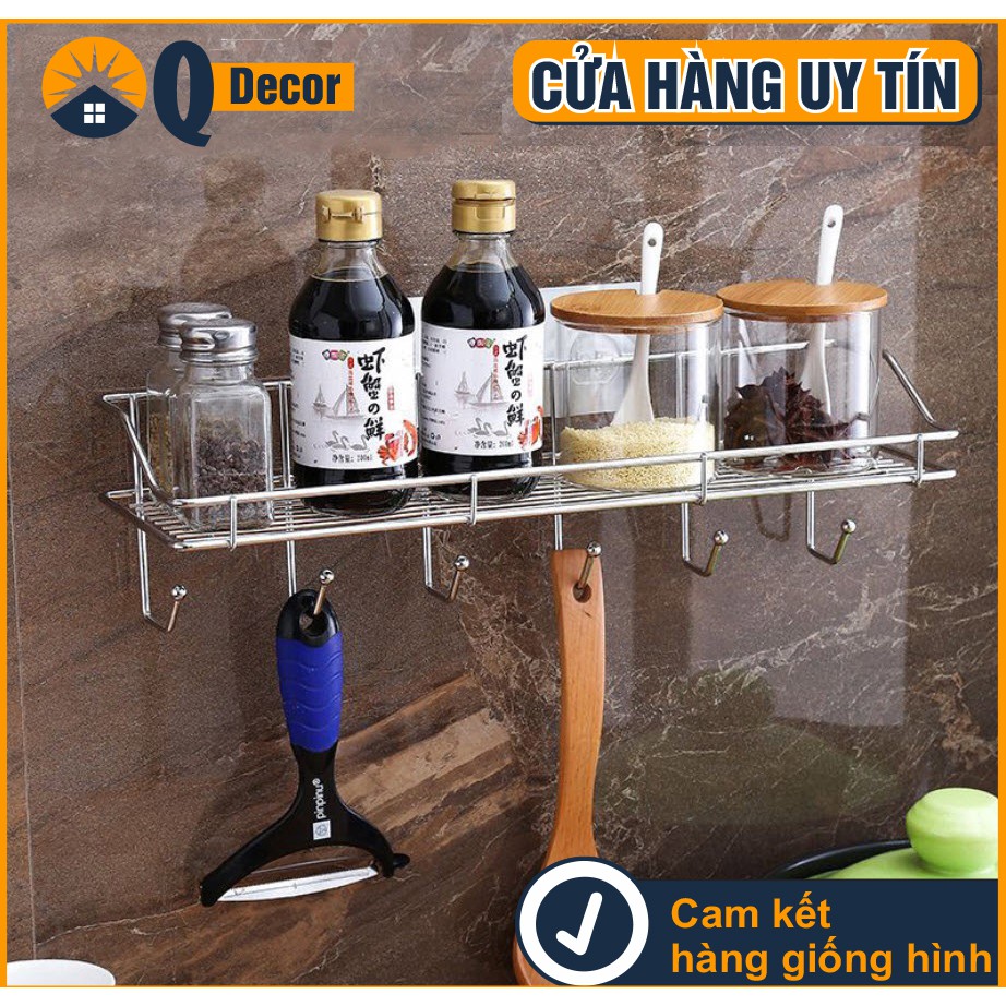 Kệ inox 6 móc - Kệ nhà tắm Inox - Kệ gia vị - Kệ dán tường tiện lợi