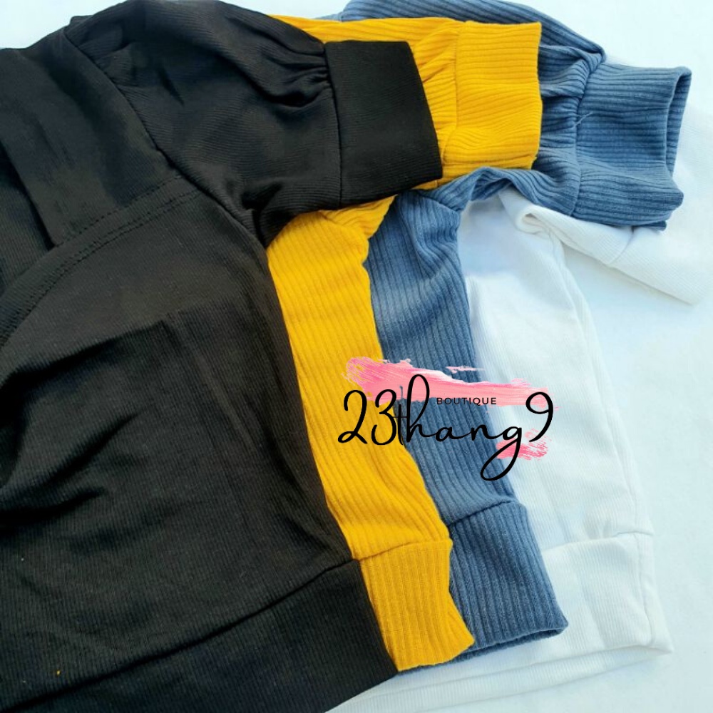 Áo croptop áo tay phồng cổ vuông nhún ngực chất thun gân cao cấp phong cách mùa hè năng động mặc đi biển đi chơi