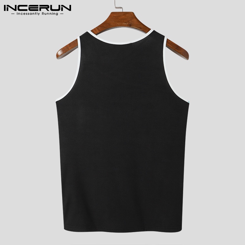 Áo ba lỗ nam INCERUN co giãn màu trơn khoét lỗ không tay kiểu cách