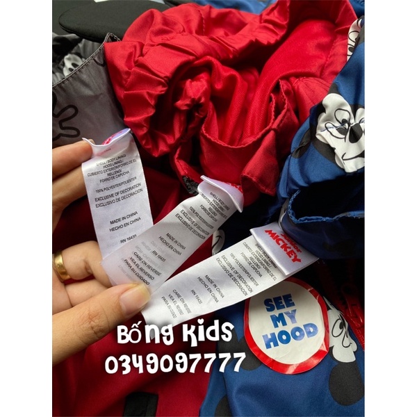 Áo Khoác Gió Bé Trai Mũ Có Tai Mickey DN