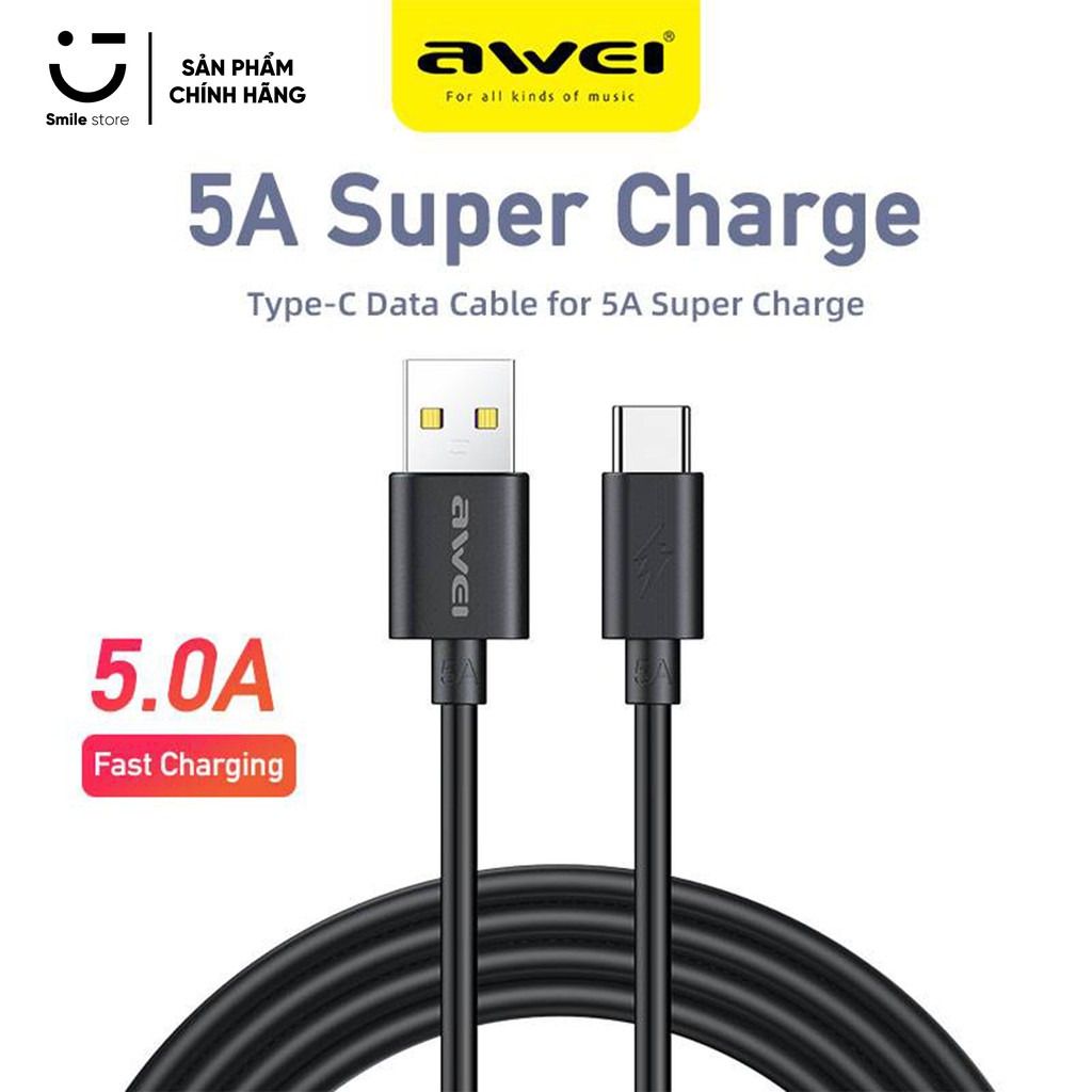 Dây Cáp Sạc Nhanh Type C AWEI CL-110T 5A Cho Xiaomi / Samsung / Oppo / Vsmart / Realme Và Thiết Bị Android Khác