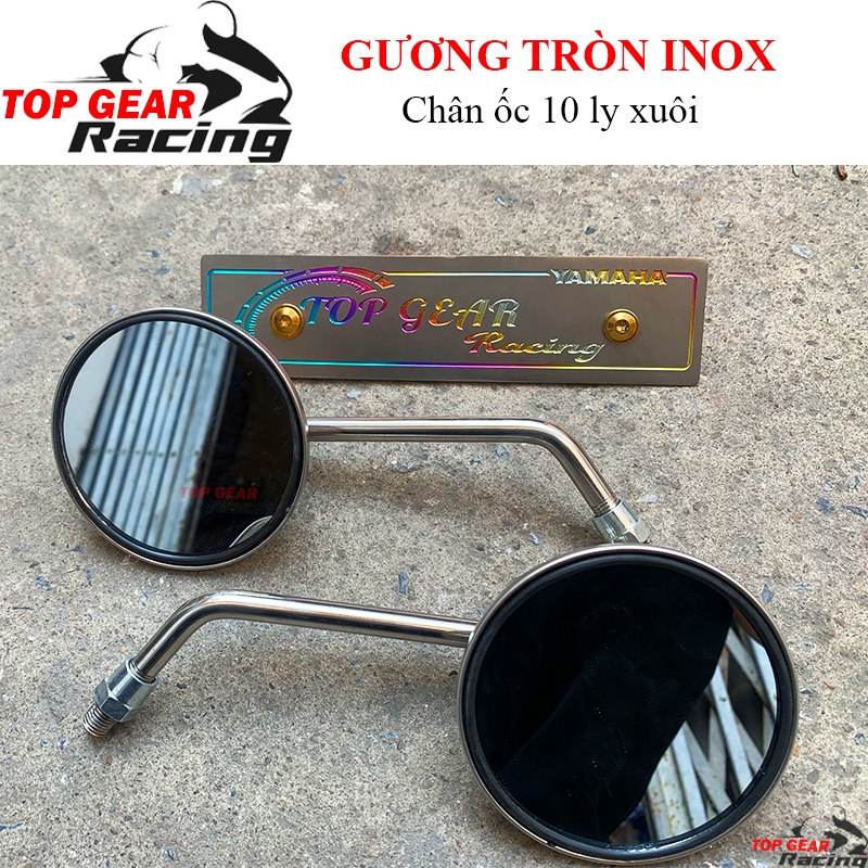 Gương Tròn Xe Máy Thân Inox Mặt 9cm Chân Ốc 10 Ly Xuôi &lt;TOPGEAR&gt;