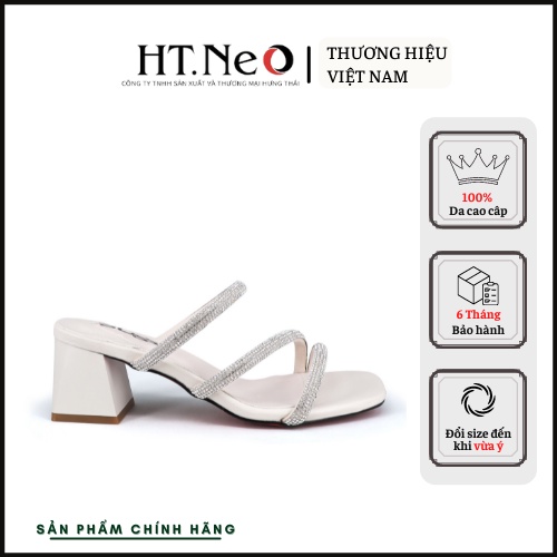 Sandal nữ công sở HT.NEO da thật mềm mại, quai đính đá sang chảnh gót vuông cao 5p cực xinh, cực sang chân SDN69