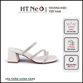 Sandal nữ công sở HT.NEO da thật mềm mại, quai đính đá sang chảnh gót vuông cao 5p cực xinh, cực sang chân SDN69