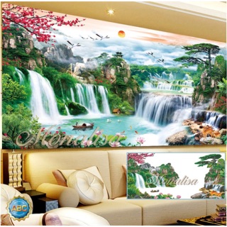 Tranh đính đá Lưu thủy sinh tài 200x110cm