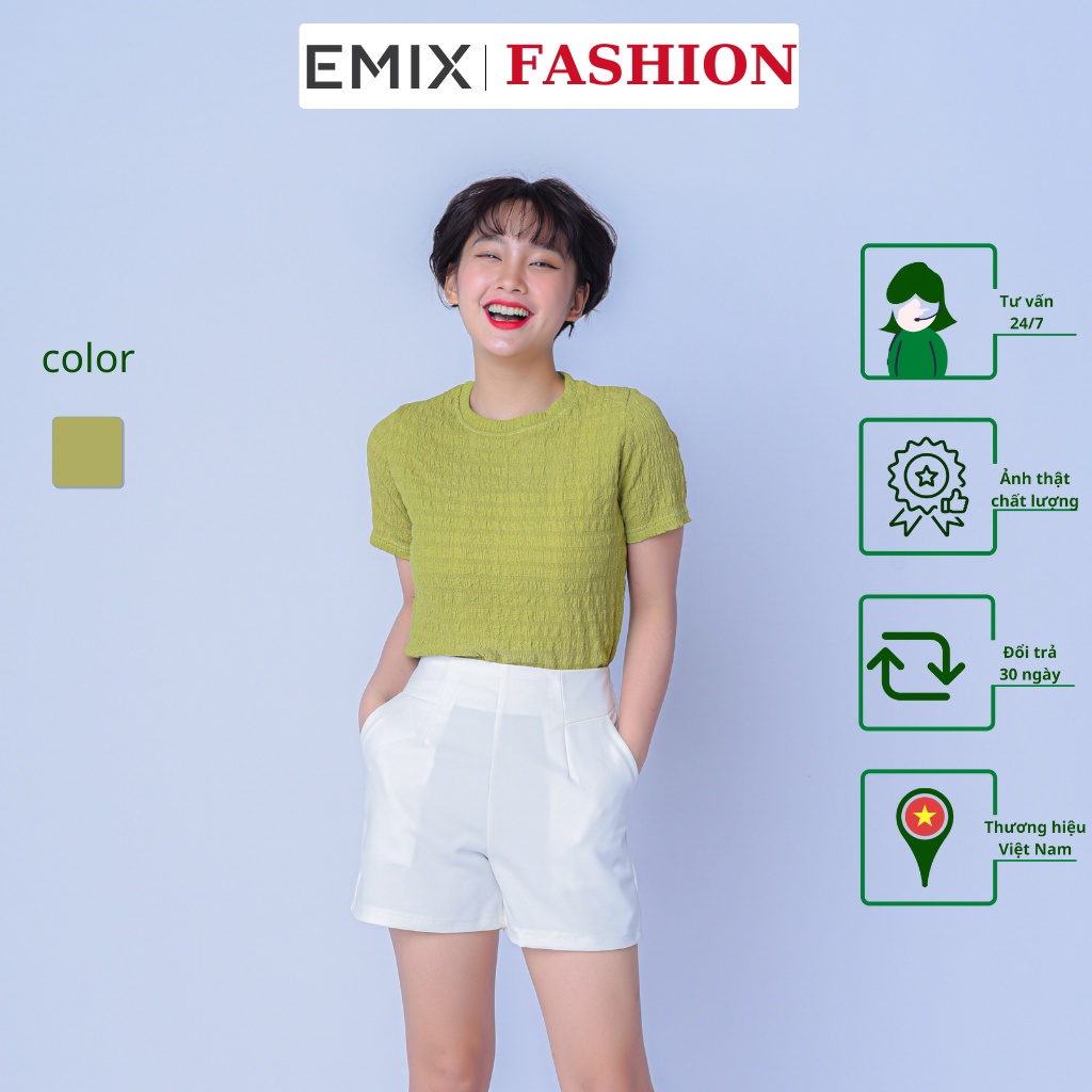 Áo cộc tay nữ EMIX (4 màu), dáng dài, cổ tròn, form ôm, tay ngắn, chất nhăn xốp, có co giãn 1172