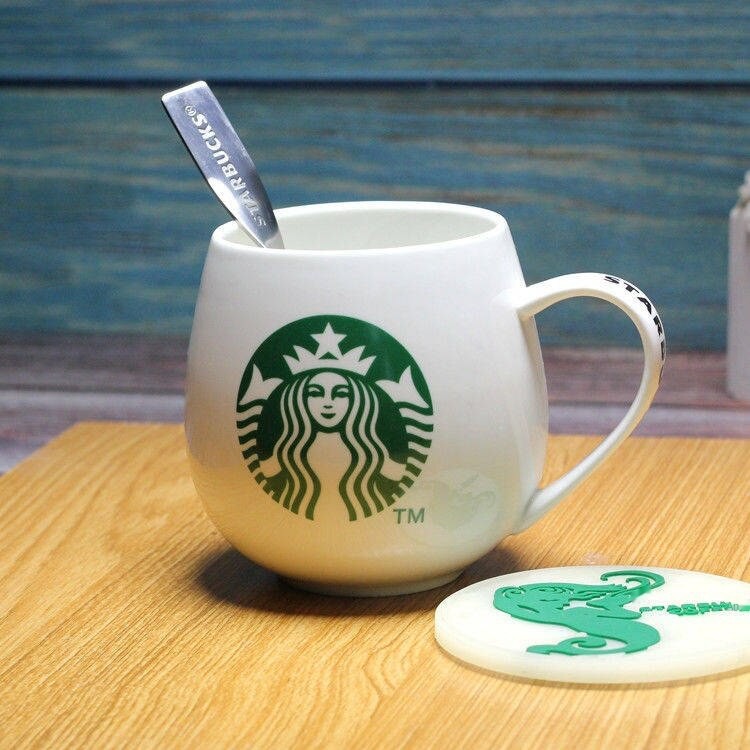 Starbucks Cup Cup Mermer Water Cup Cà phê Cốc có bánh xe với muỗng sữa trắng