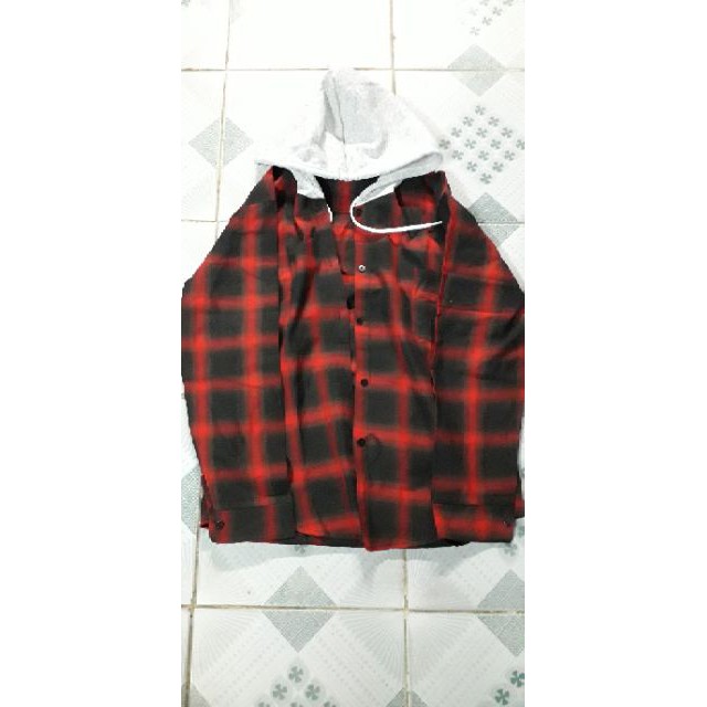 ÁO KHOÁC SƠMI UNISEX CAO CẤP SỌC CARO  PHỐI NÓN XÁM  -j001/1