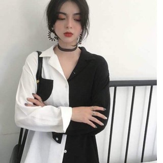 Áo sơ mi phối thân đen trắng