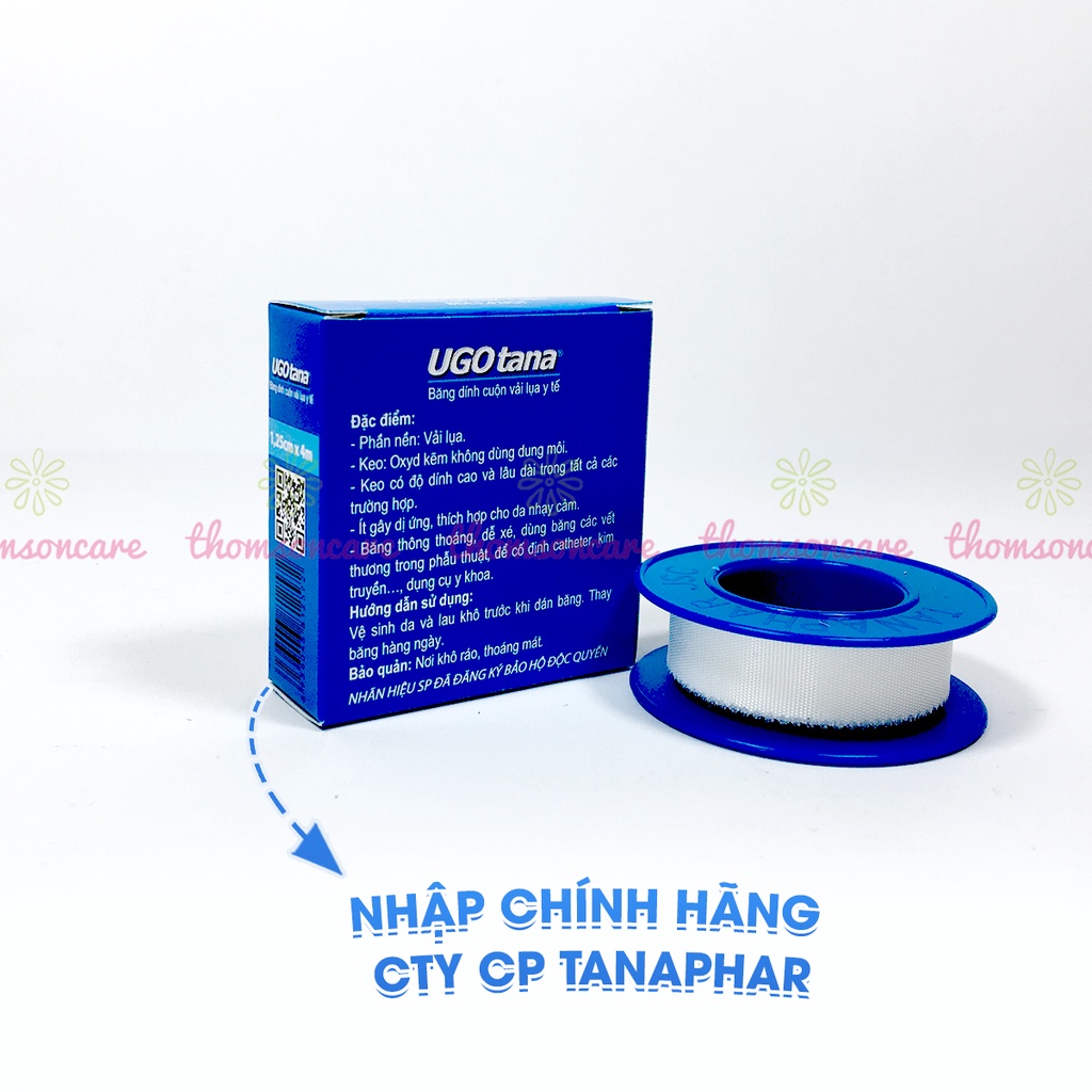 Băng keo lụa y tế UGOTANA kích thước 1,25cm x 4m - độ dính cao, mềm, sơ cứu băng vải dính vết thương
