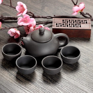 Bộ bình trà 4 tách Nhật Bản (màu đen - đỏ ngẫu nhiên)