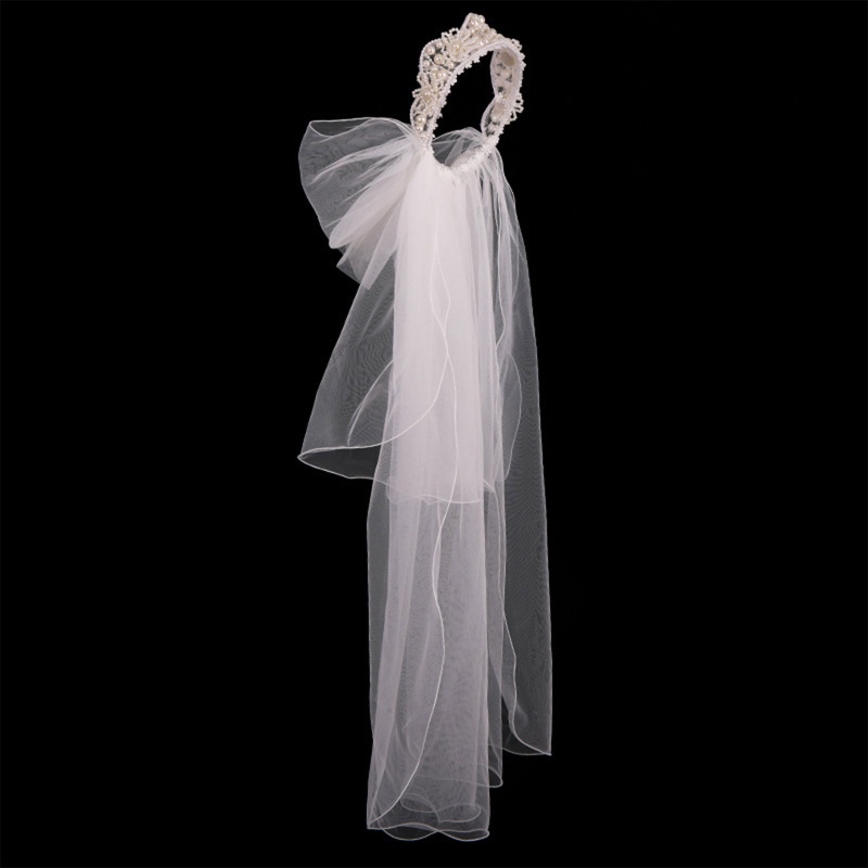 Mạng Che Mặt Bằng Vải Tuyn Đính Ngọc Trai Cho Cô Dâu