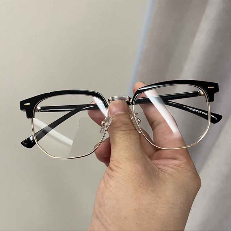 (JIUERBA) Mắt Kính Nửa Gọng Kim Loại Chống Ánh Sáng Xanh Thời Trang Hàn Quốc Cổ Điển