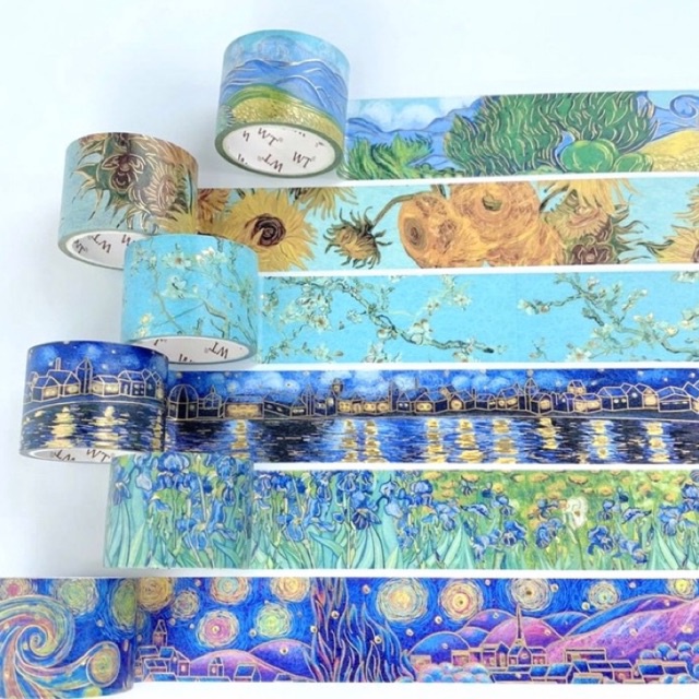 (Chiết theo chu kỳ) 6 mẫu băng dính washi tape hoạ tiết Van Gogh có mạ