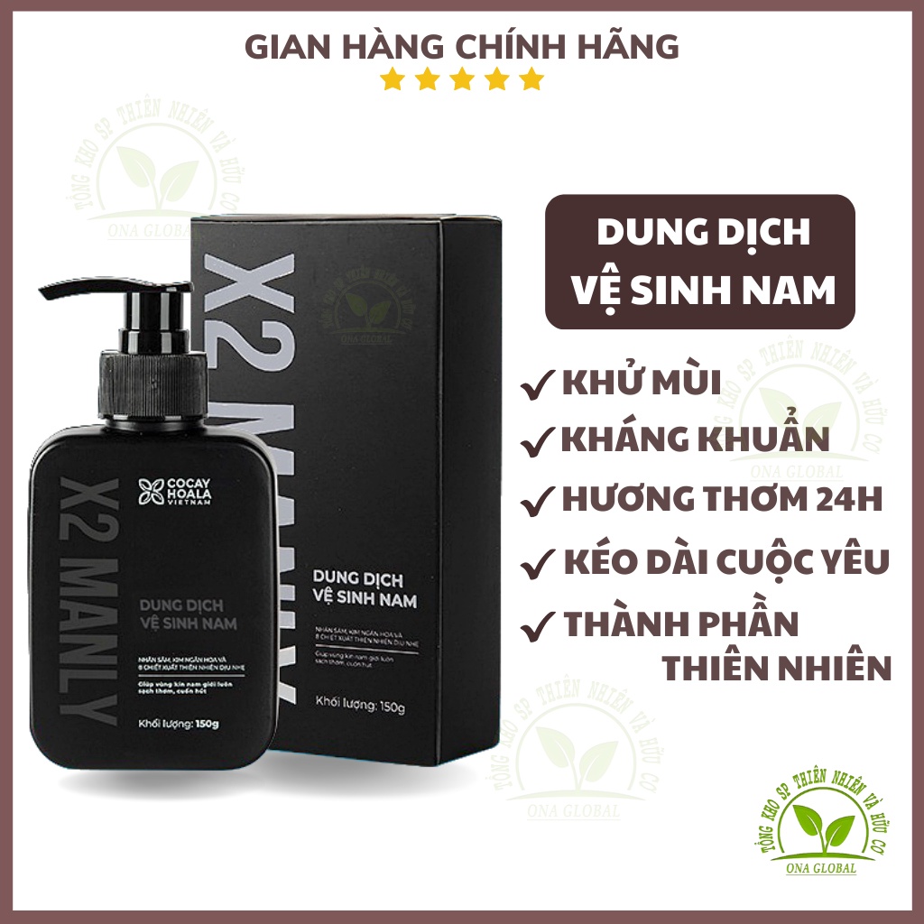 Dung Dịch Vệ Sinh Nam X2 Manly Gel vệ sinh nam cỏ cây hoa lá làm sạch tức thì Lưu hương 24h chai 150g Cocayhoala