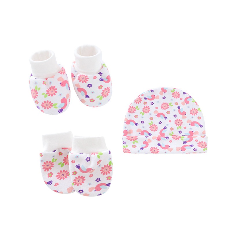 Bộ Găng Tay + Mũ + Găng Tay + Vớ Cotton Mềm Mại Chống Trầy Xước Tiện Dụng Cho Bé