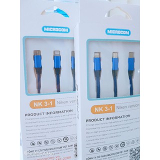 cáp Sạc Nhiều Đầu Đa Năng | Dây Cáp Sạc 3 Đầu Thông Minh Dây Dù Cực Bền | Dây Sạc 3 in 1