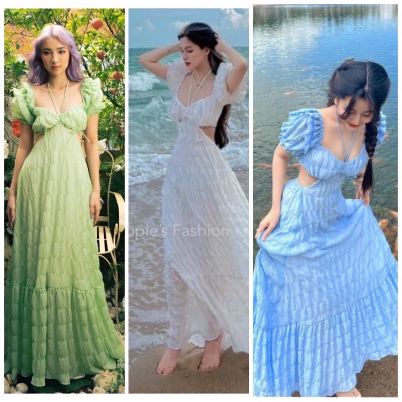 ĐOM ĐÓM DRESS  (có mút ngực)- ĐẦM XỐP CÁNH TIÊN KHOÉT EO BUỘC DÂY CỔ - ZZ5