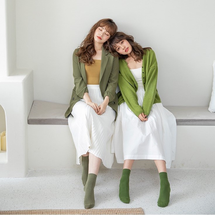 Tất cổ trung cho nữ 𝑭𝒓𝒆𝒆𝒔𝒉𝒊𝒑Lố 10 đôi tất nữ màu muối tiêu cổ trung cotton dệt chuẩn đẹp
