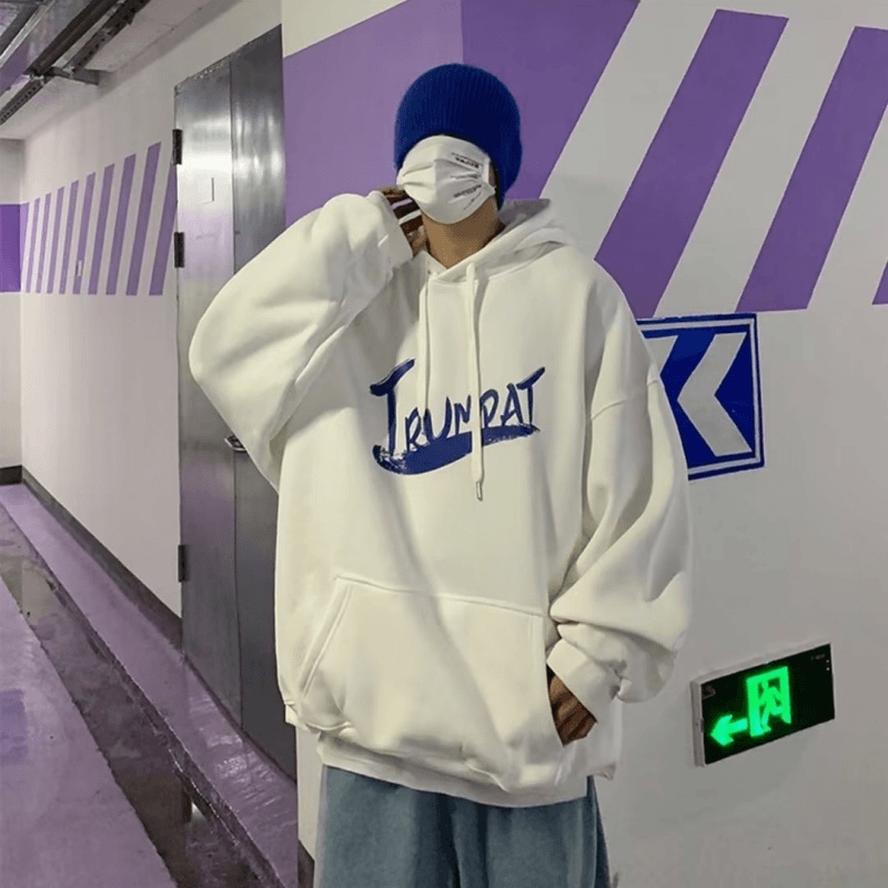 【M-5XL】Street hip hop trend Korean style Men's loose hoodie Printed letter Winter Sweatshirt Unisex Large size Casual Hoodie