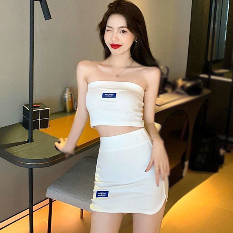 Bộ Áo Croptop Dáng Ôm + Chân Váy Thời Trang Quyến Rũ Cho Nữ
