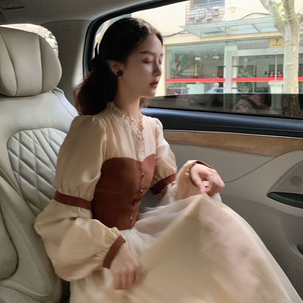 Đầm Công Chúa Tay Dài Ôm Eo Phong Cách Pháp Cổ Điển Thời Trang Xuân Thu Kiểu Mới 22W F &amp; X