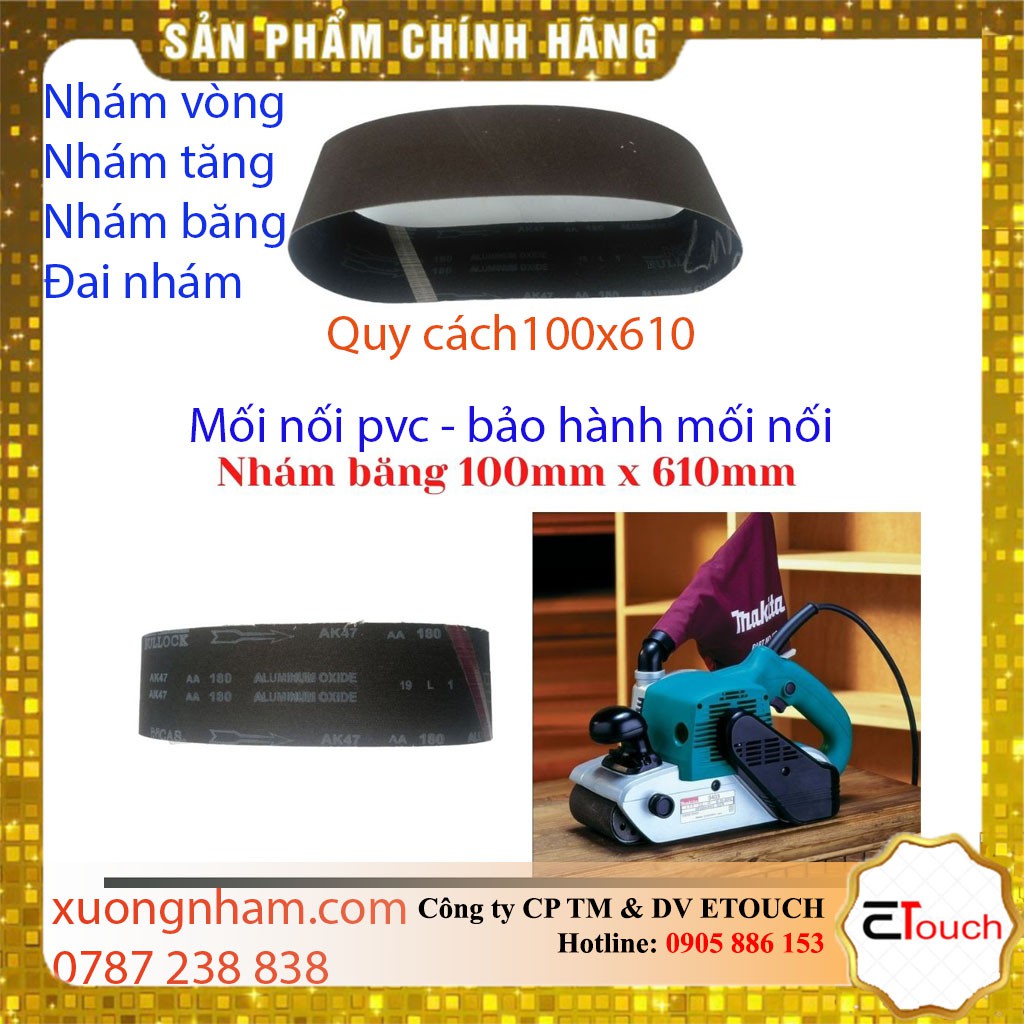 Nhám tăng 100mm x 610mm vải đen cát đen, mối nối PVC mài siêu êm, bảo hành mối nối mã vải AK47