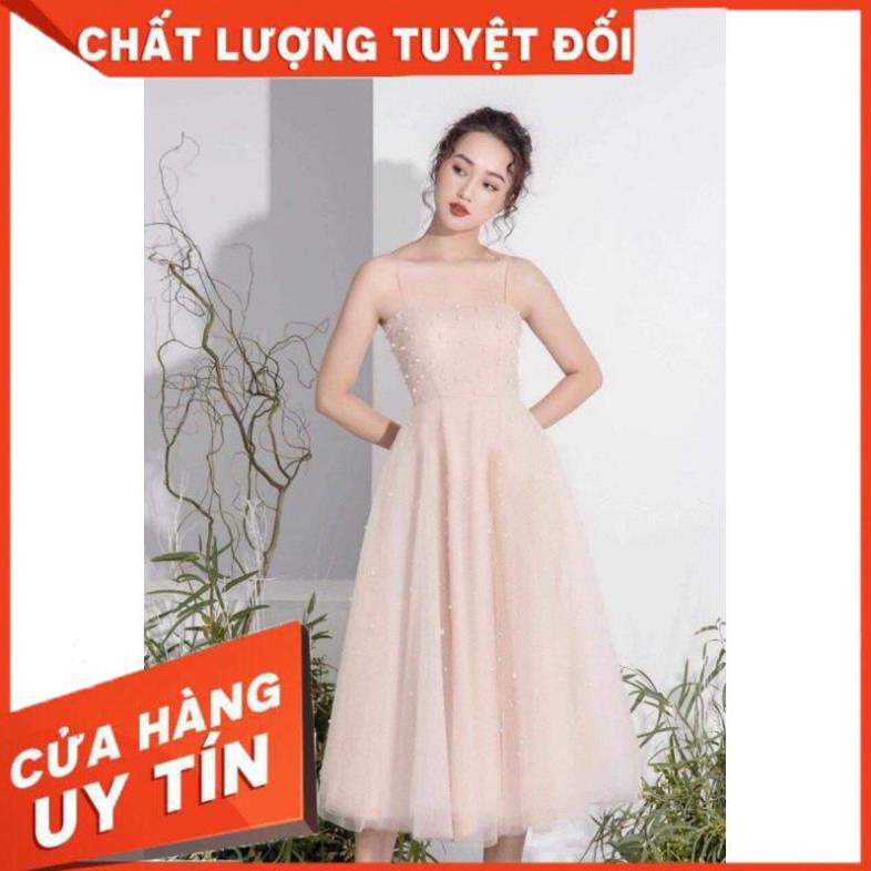 Đầm dự tiệc công chúa 2 dây kết cườm ngọc toàn thân váy - size S/M/L (có ảnh/video thật) MS10Y