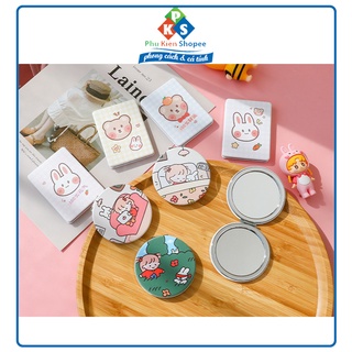 Gương cầm tay mini 2 mặt bỏ túi chắc chắn, Gương cầm tay mini Hàn Quốc siêu cute