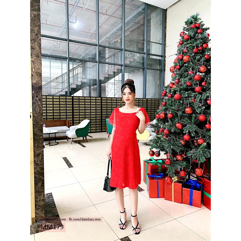 Đầm bầu xinh, Đầm bầu trễ vai tay lưới M&M MM179