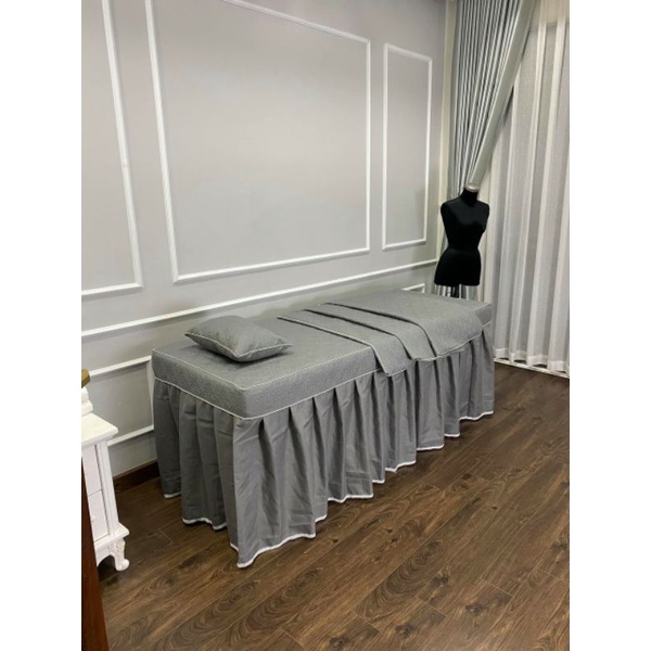 Ga drap giường spa, ga giường nối mi, giường gội chất cotton poly tặng kèm vỏ gối