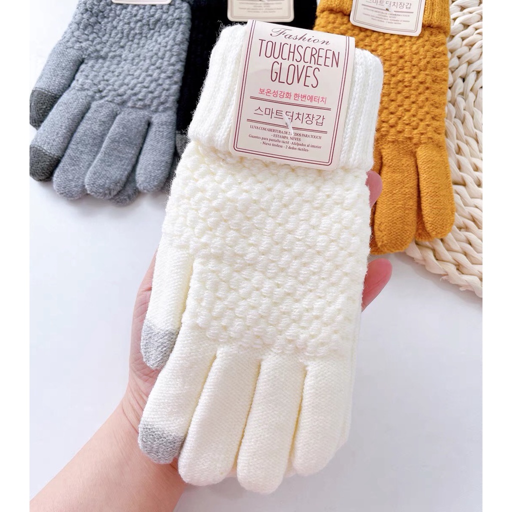 Găng tay len  mùa đông dày màu trơn unisex giữ ấm thiết kế ngón tay chạm màn hình cảm ứng GT02 Tacado