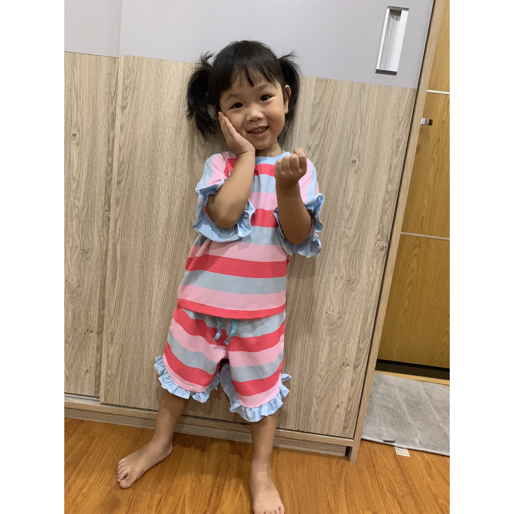 Bộ quần áo trẻ em bé gái Sọc sắc màu siêu dễ thương - Chất đũi cực mát Size từ 9-25kg.