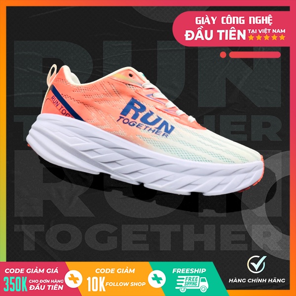Giày thể thao chạy bộ chính hãng Run Together công nghệ gắn chip thông minh, màu cam đế cao cực đẹp
